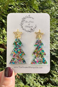 Glitter Christmas Tree Dangle Earrings