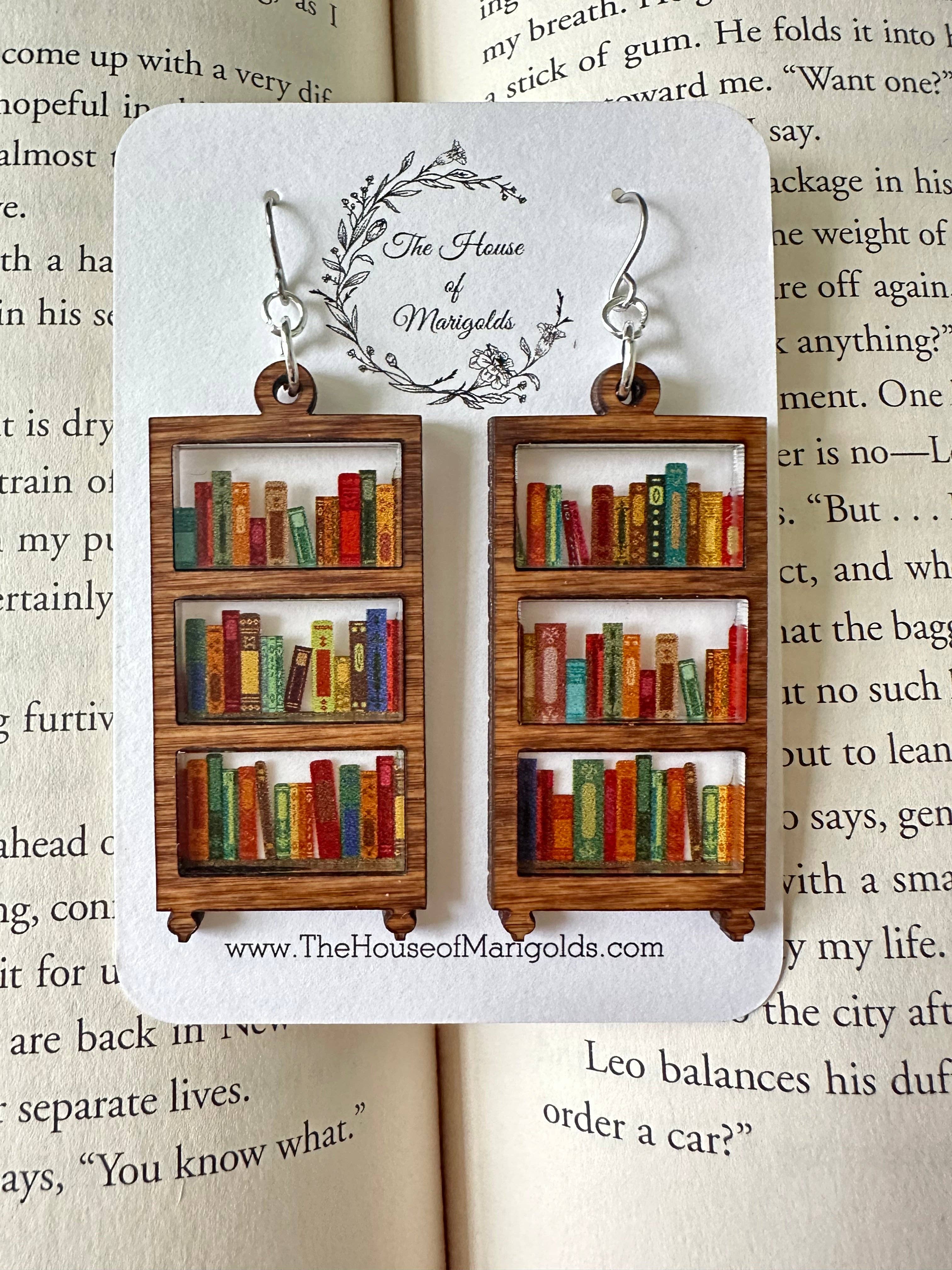Bookshelf Reading Dangles, Book Earrings, Book Lover