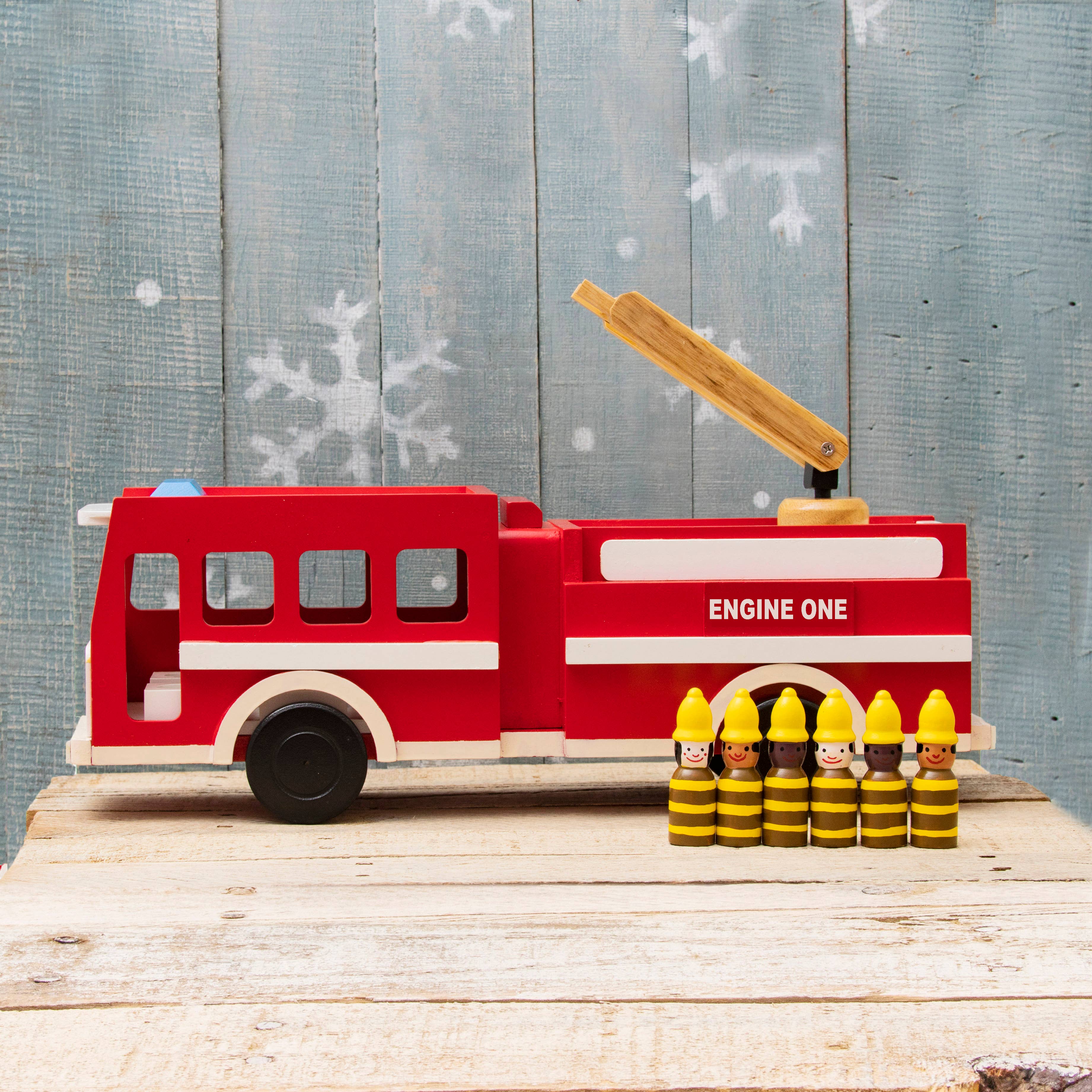 Wooden Fire Truck with Firefighters