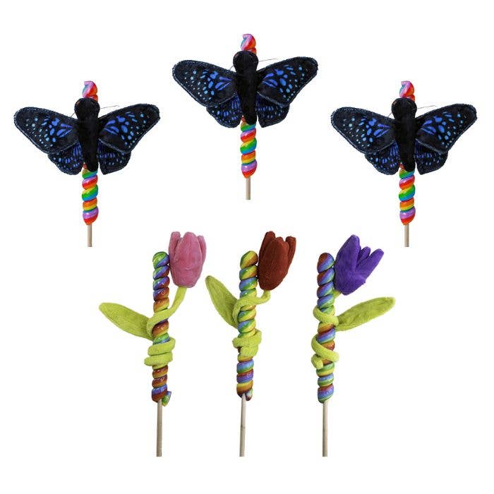 4" Plush Garden Butterfly and Tulip Flower Lollipops Candy