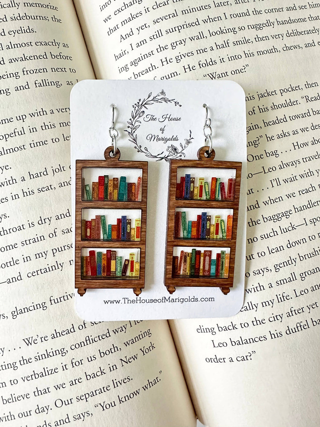 Bookshelf Reading Dangles, Book Earrings, Book Lover