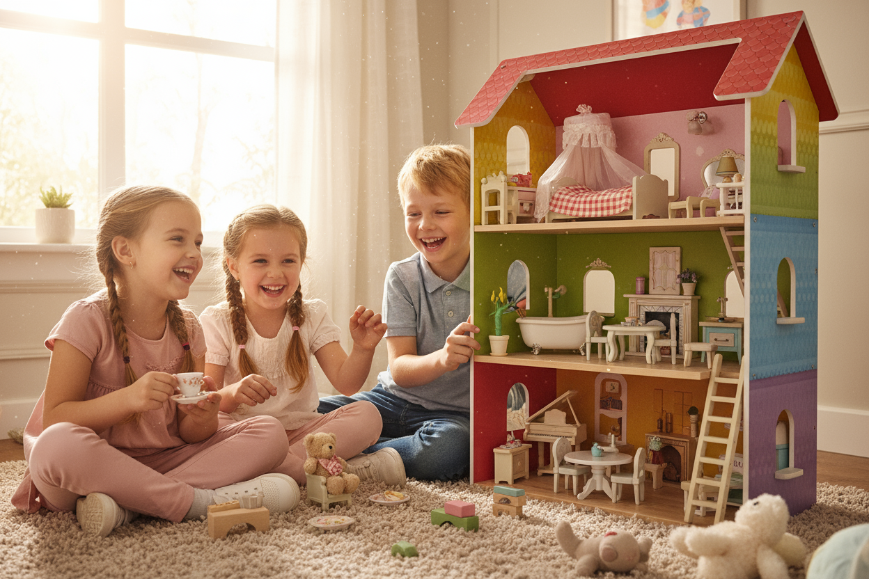 video fo kids playing with a doll house